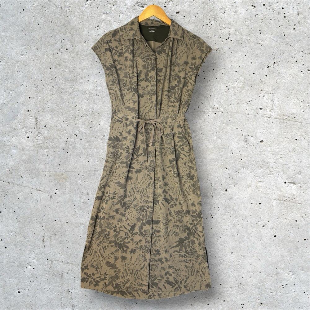 REI Co Op Shirt Dress XS Taupe Botanical Print Belted Outdoor Safari Gorpcore